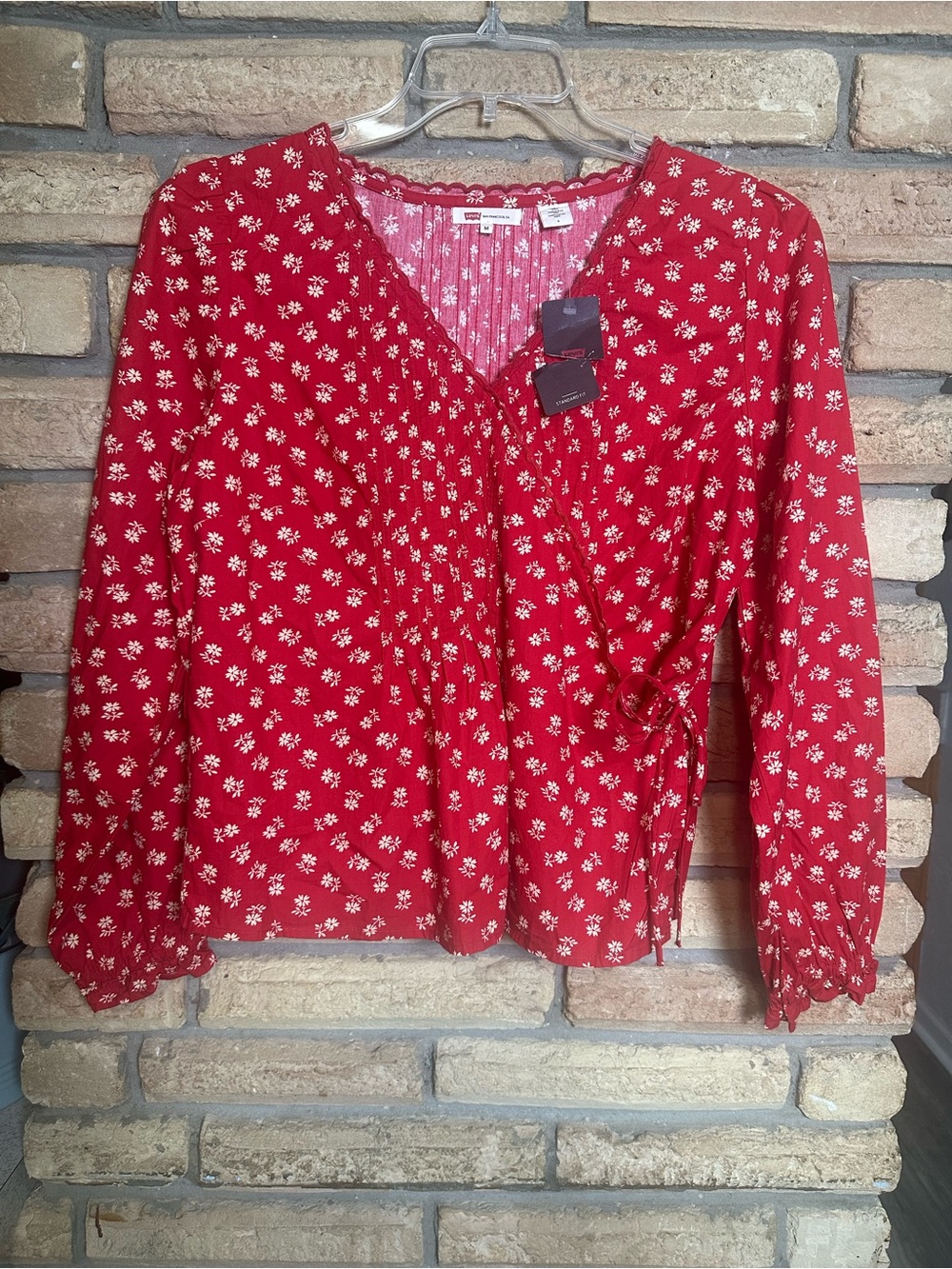 NWT Levi's Red Floral Wrap Blouse Size M